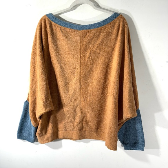 Free People Blue Monday Pullover Tan Blue Sherpa - Picture 6 of 11